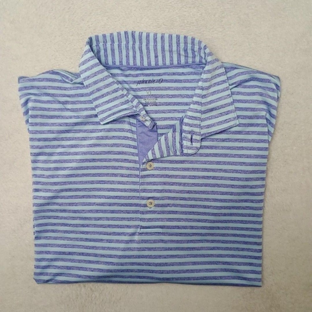Johnnie-O Polo Shirt Mens XL Blue Smith Striped Joker Golf Performance Stretch
